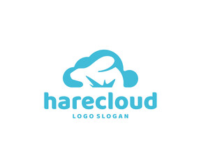 Silhouette of a hare in a cloud graphic design. Bunny rabbit sitting in the grass logo design. Cute herbivore on cloud background vector design