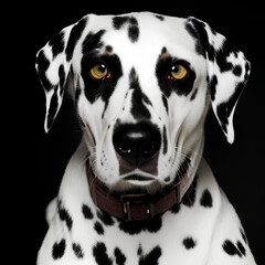 portrait of a Dalmatian dog on a black background. generative AI