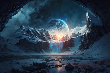 Fototapeta na wymiar the moon over the mountains fantasy landscape