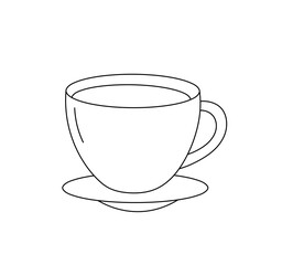 Vector isolated one single cup with beverage on saucer   colorless black and white contour line easy drawing