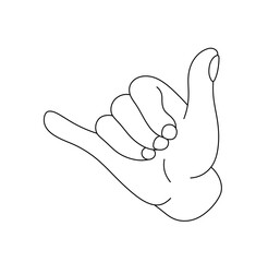 Vector isolated one single shaka hand gesture sign  colorless black and white contour line easy drawing