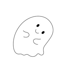 Vector isolated one single cutest tiny smiling ghost under sheet cloths colorless black and white contour line easy drawing