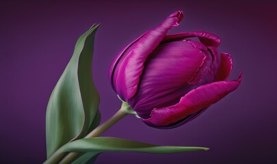  a purple flower with a green stem on a purple background with a green stem in the center of the flower and a purple background behind it.  generative ai