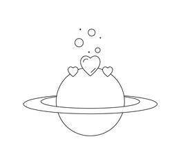 Vector isolated hearts bubble and saturn planet composition colorless black and white contour line easy drawing