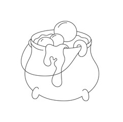 Vector isolated one single witch cauldron with a potion  colorless black and white contour line easy drawing