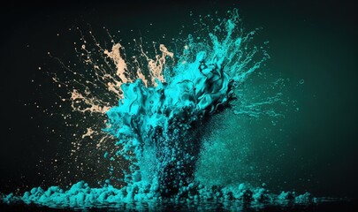  a splash of blue liquid is coming out of the water on a black background with a green background and a black background with a white border.  generative ai