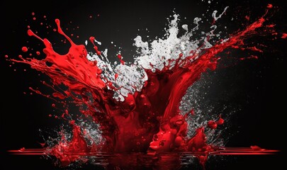  a splash of red and white paint on a black background with a reflection of water and a black background with a red and white splash.  generative ai