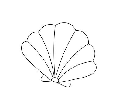 recommend clip art: Vector isolated one single beautiful oyster scallop shell flap colorless black and white contour line easy drawing