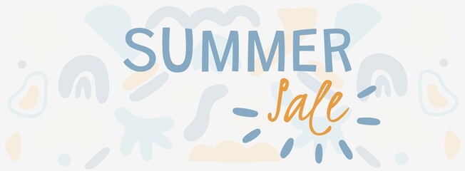 Summer sale banner abstract shapes water splashes yellow blue modern illustration vector wallpaper background design for promotion typography for online website shop marketing tool social media advert