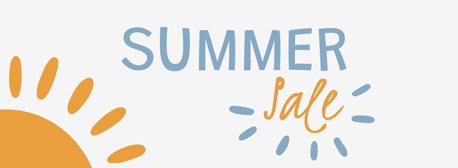 Summer sale banner with sun and water splashes yellow blue modern illustration vector wallpaper background design for promotion typography for online website shop marketing tool social media advert 