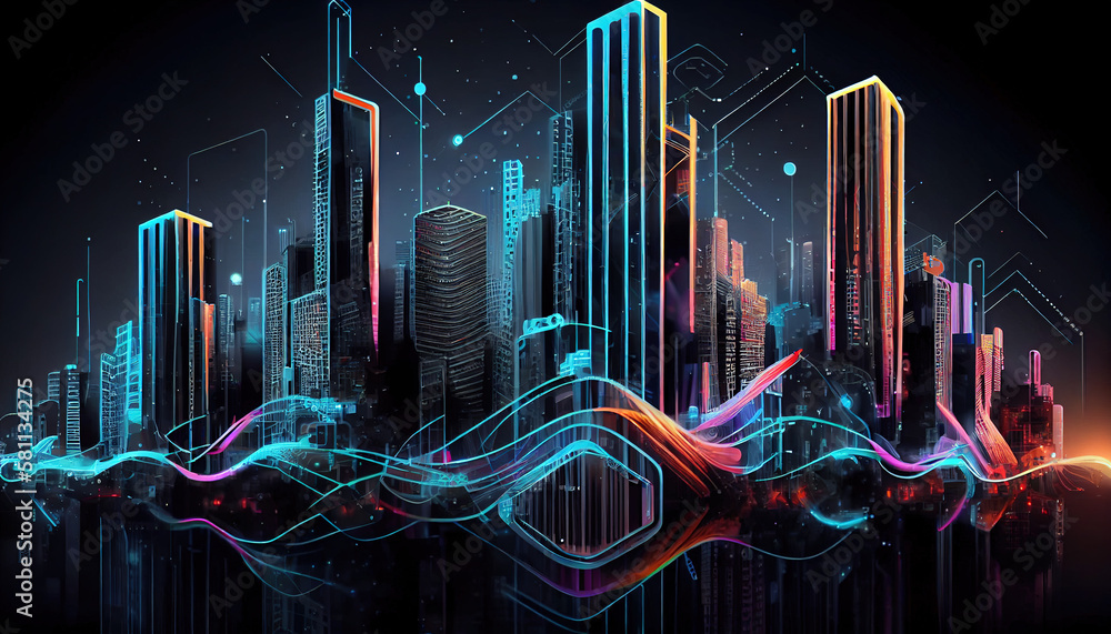 Poster smart city digital technology, internet network connection, digital marketing iot internet of things