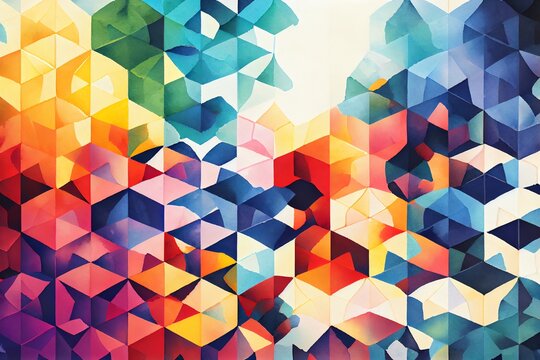 Watercolor Illustration Of A Abstract Colorful Tesselation Background. Generative AI