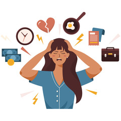 A tired woman in work and household chores