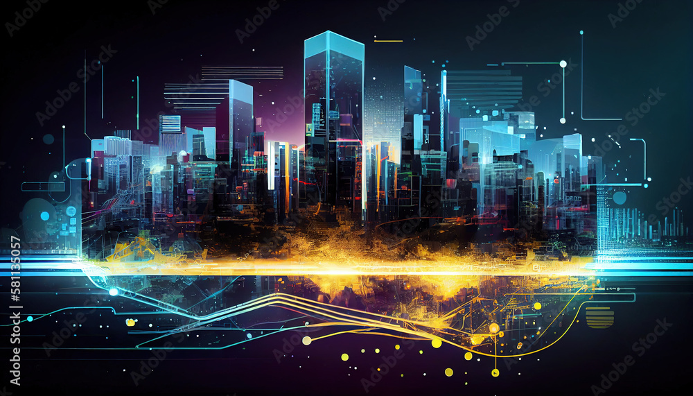 Poster smart city digital technology, internet network connection, digital marketing iot internet of things