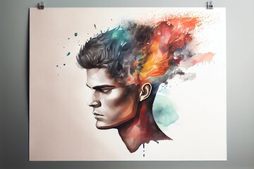 Watercolor Illustration of a Creative Head. Generative AI