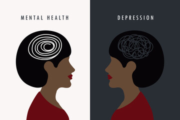 mental health and depression concept happy and sad woman