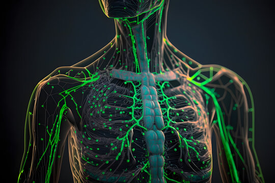 Lymphatic network, view of the thorax of the ribs of the arm. Generative AI