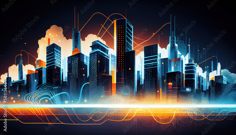 Poster smart city digital technology, internet network connection, digital marketing iot internet of things