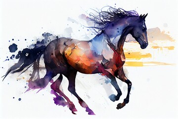 Watercolor Illustration of a Horse Abstract Magical Animal Background With Mare Stallion Wallpaper. Generative AI