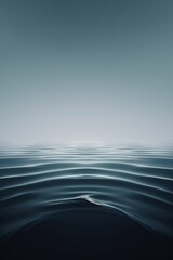Relaxing water ripples against a gray moody horizon,  3d rendering of a hyper-realistic ocean photo, foggy sky background, 2:3 aspect ratio