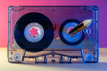 rewinding cassette tape with a graphite pencil