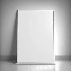 Blank white picture/art frame leaning against a grey wall. Mock up template for Design or product placement created using generative AI tools