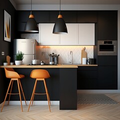 Minimalist Kitchen Design with  AI-Generated. Minimalist Kitchen Render: Customizable, Functional.