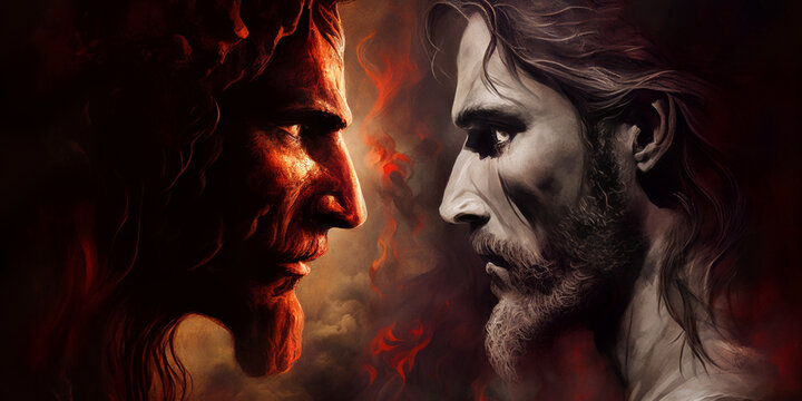 Jesus Christ face to face with lucifer the devil created with Generative AI
