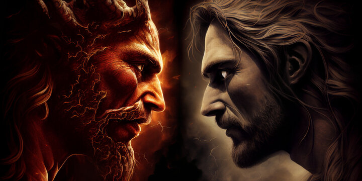 Jesus Christ face to face with lucifer the devil created with Generative AI