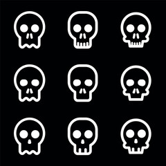 Skulls and crossbones. Skulls with cross icon collection isolated on white background. Death logo, symbol, sign. pirate symbol. Vector graphic. 