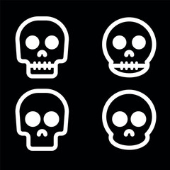 Skulls and crossbones. Skulls with cross icon collection isolated on white background. Death logo, symbol, sign. pirate symbol. Vector graphic. 