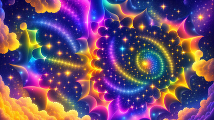 スピリチュアル　幻想的　カラフル　ネオン　エキゾチック　模様　流体　液体　モコモコした　Colorful neon exotic pattern fluid liquid fluffy