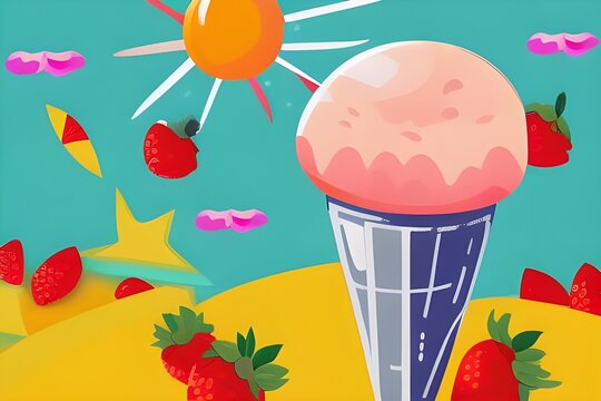 Eiscreme im Sommer mit Sommer, Freude, Strand, generative AI