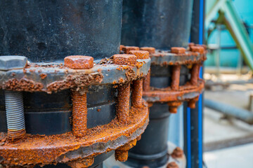 Rust damage paint and corrosion flange form the general attack on carbon steel flanges and bolt nuts on pipeline