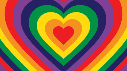 Pride Rainbow Heart Background with LGBTQ Pride Flag Colours. Rainbow Heart Pattern Background in LGBT Gay Pride Flag Colours. Stock Vector Illustration for Pride Month
