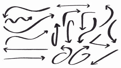 Set of doodle arrow on white background, vector.