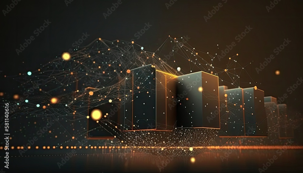Poster data technology concept with connecting dots and lines on a dark background like as 3d rendering. ge