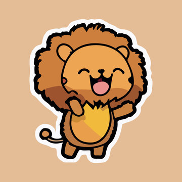 Cute Baby Lion love and happy expression sticker, flat cartoon style vector illustration with isolated background