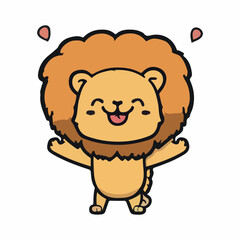 Cute Baby Lion love and happy expression sticker, flat cartoon style vector illustration with isolated background
