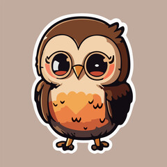 Cute Baby Owl love and happy expression sticker, flat cartoon style vector illustration with isolated background