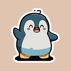 Cute Baby Penguin love and happy expression sticker, flat cartoon style vector illustration with isolated background