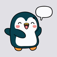 Cute Baby Penguin love and happy expression sticker, flat cartoon style vector illustration with isolated background