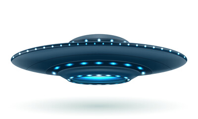 ufo space flying saucer alien ship luminous vector illustration