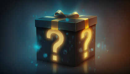 Abstract Mystery gift box with question mark - Mystery Box - Generative AI	
