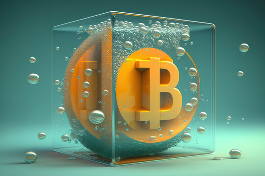 Glass cube with bitcoin created with Generative AI technology