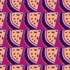 Hand drawn watermelon slices seamless pattern. Funny fruit backdrop.