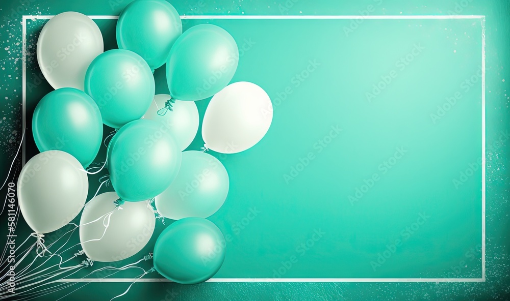 Aufkleber a group of balloons floating in the air with a green background and a white frame in the middle of t