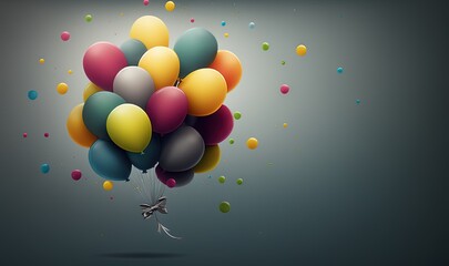  a bunch of balloons floating in the air with a bow on it's string and a bow on the end of the balloon with a bow.  generative ai