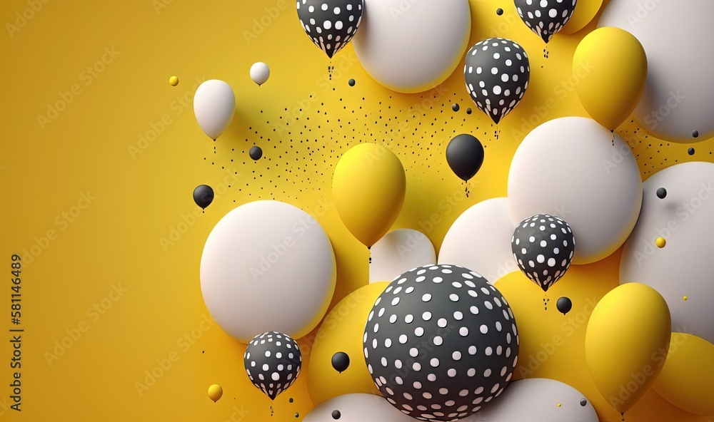 Aufkleber a bunch of balloons that are on a yellow surface with dots on them and dots on the bottom of the bal