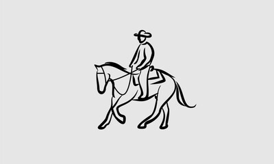 Line art cowboy and horse logo design